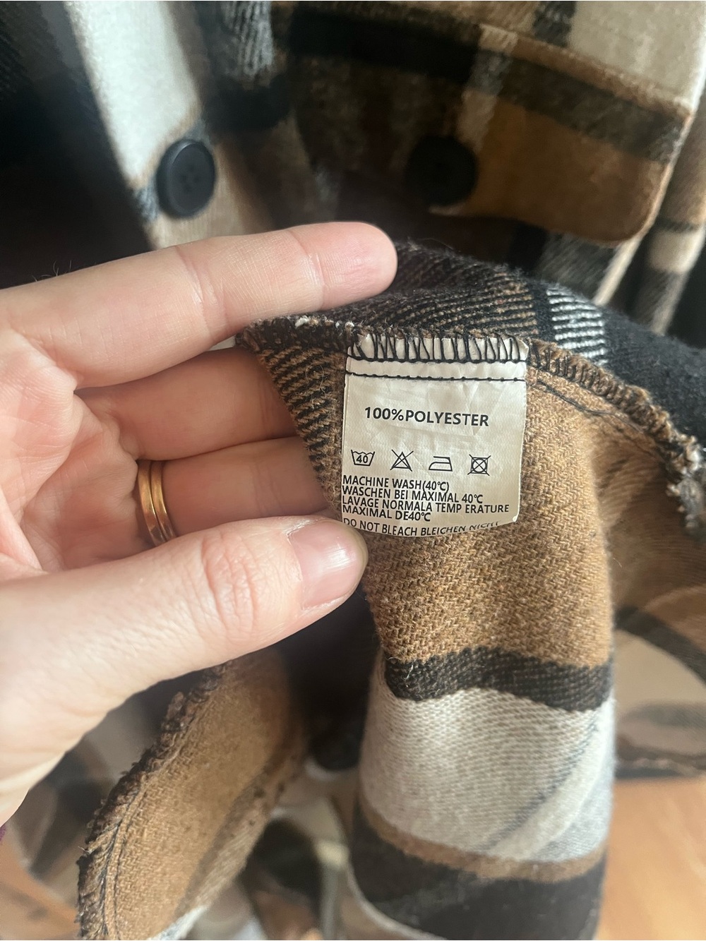 Long Plaid Shacket in Brown, Black & Cream - Picture 4 of 4